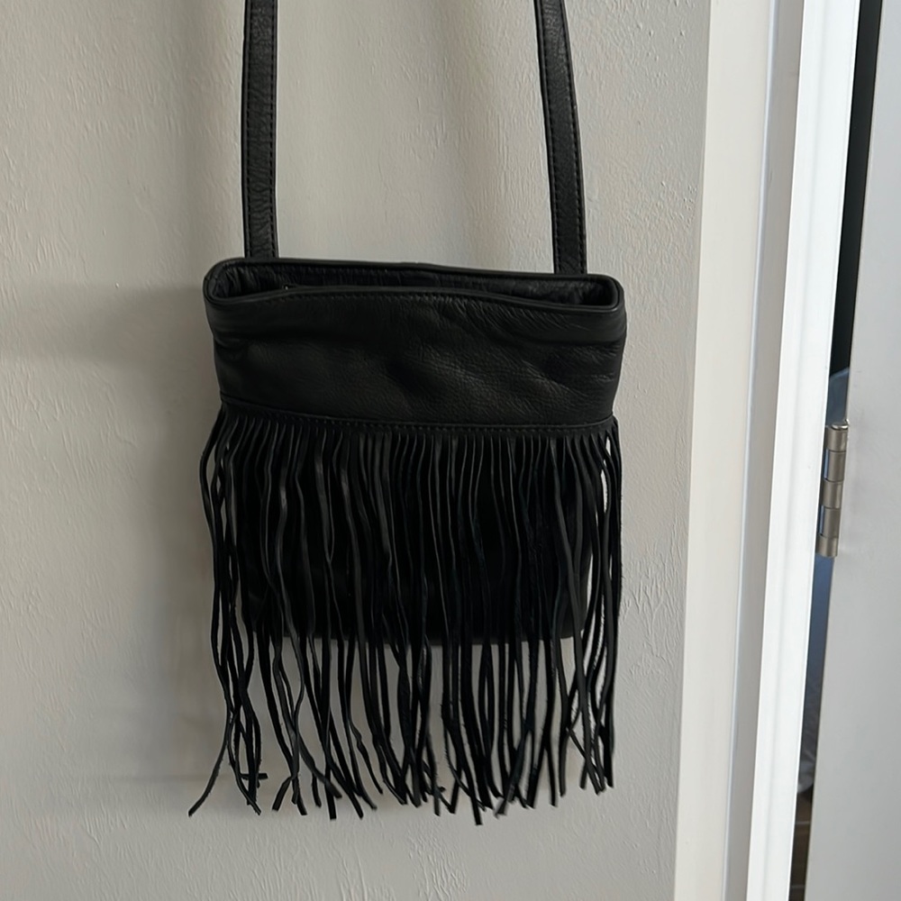 Margot black fringed crossbody